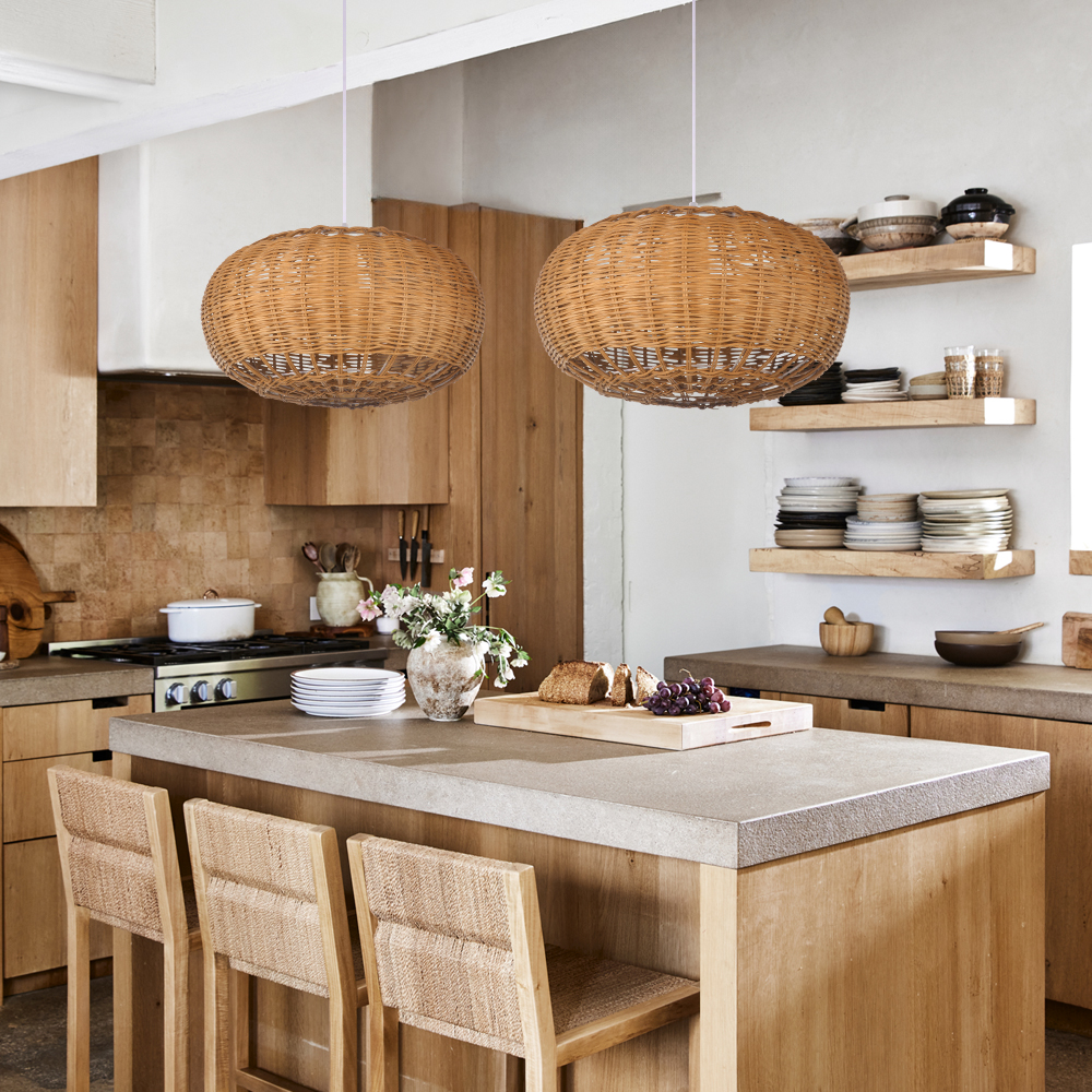 Vintage Japanese Wabi-Sabi Style Rattan Pendant Light