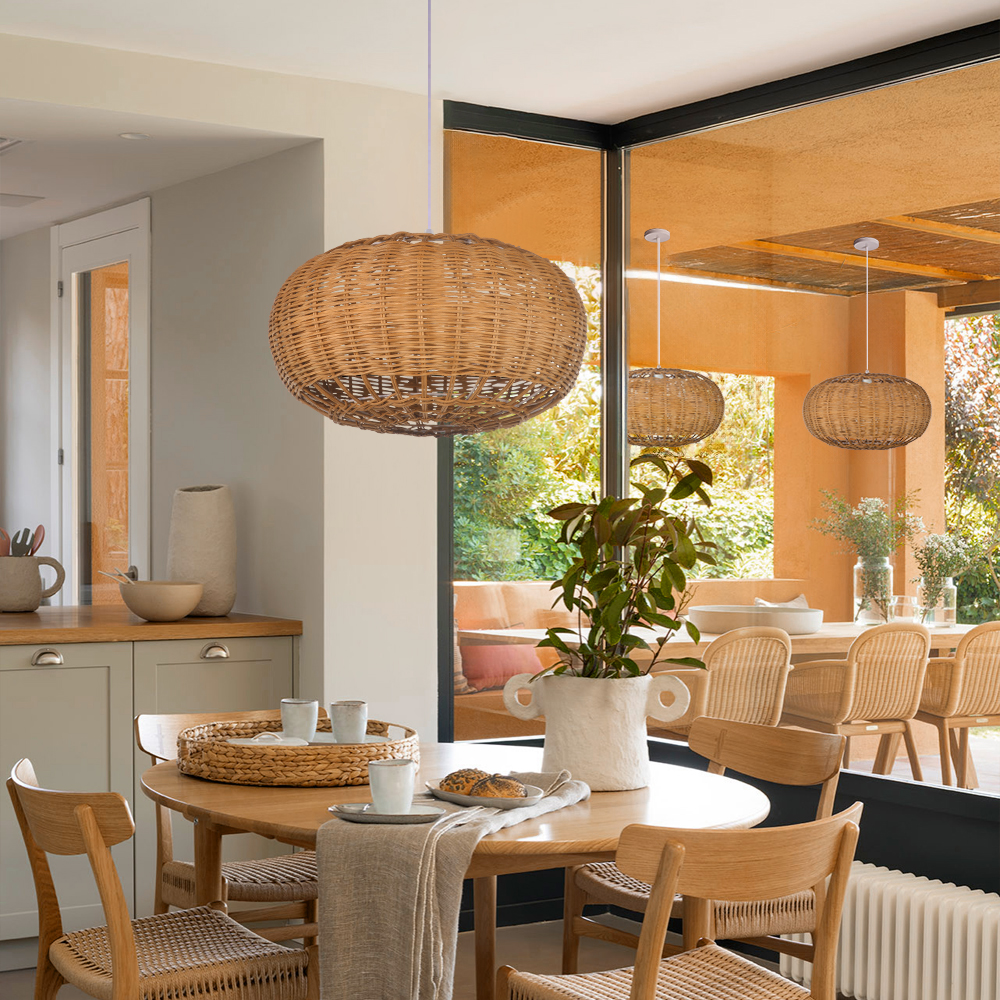 Vintage Japanese Wabi-Sabi Style Rattan Pendant Light