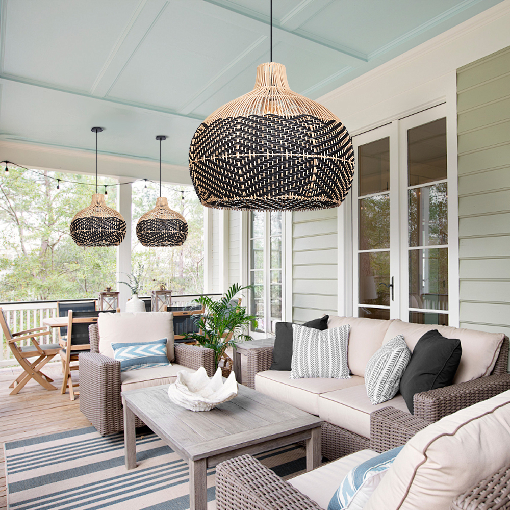 Over Kitchen Sink Lighting Handmade Black Rattan Pendant Lamp Shade