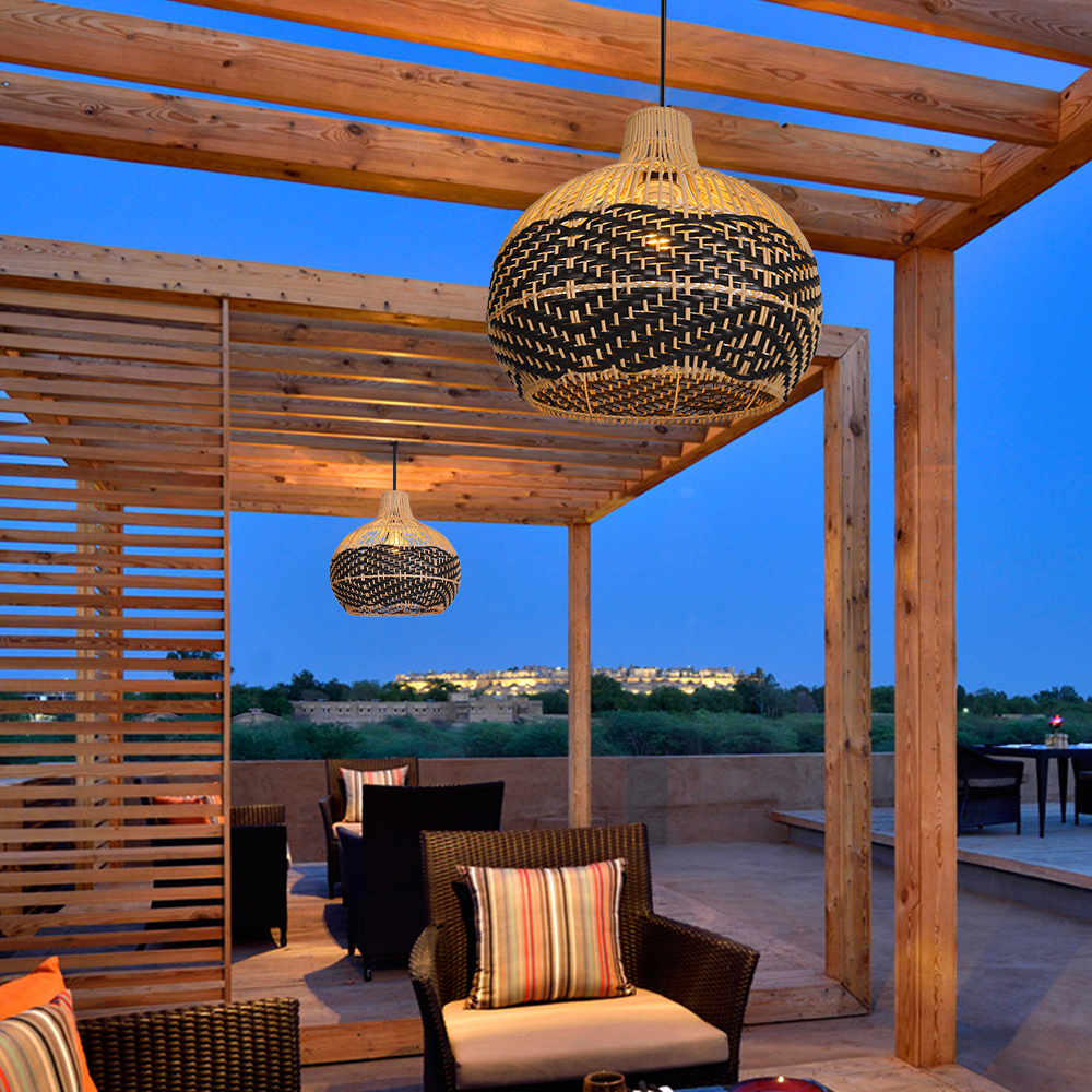 Over Kitchen Sink Lighting Handmade Black Rattan Pendant Lamp Shade