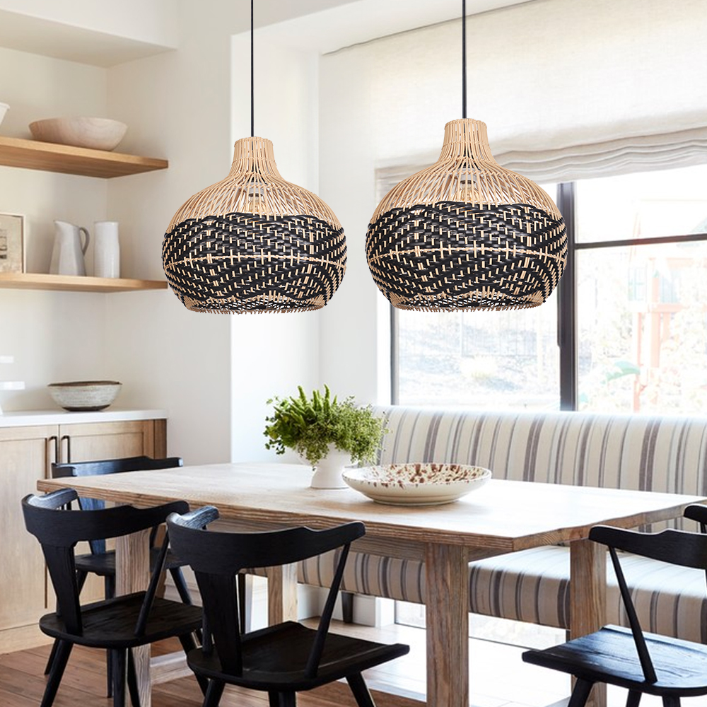 Over Kitchen Sink Lighting Handmade Black Rattan Pendant Lamp Shade