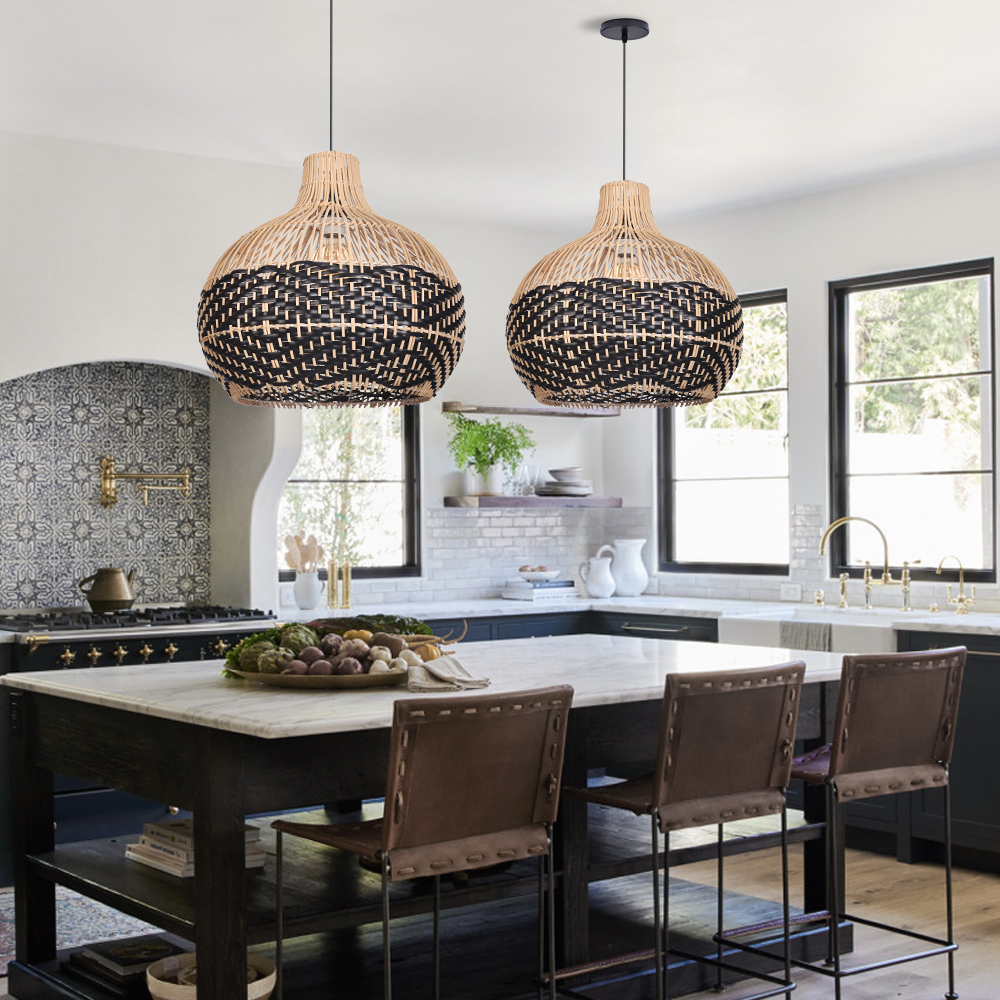 Over Kitchen Sink Lighting Handmade Black Rattan Pendant Lamp Shade