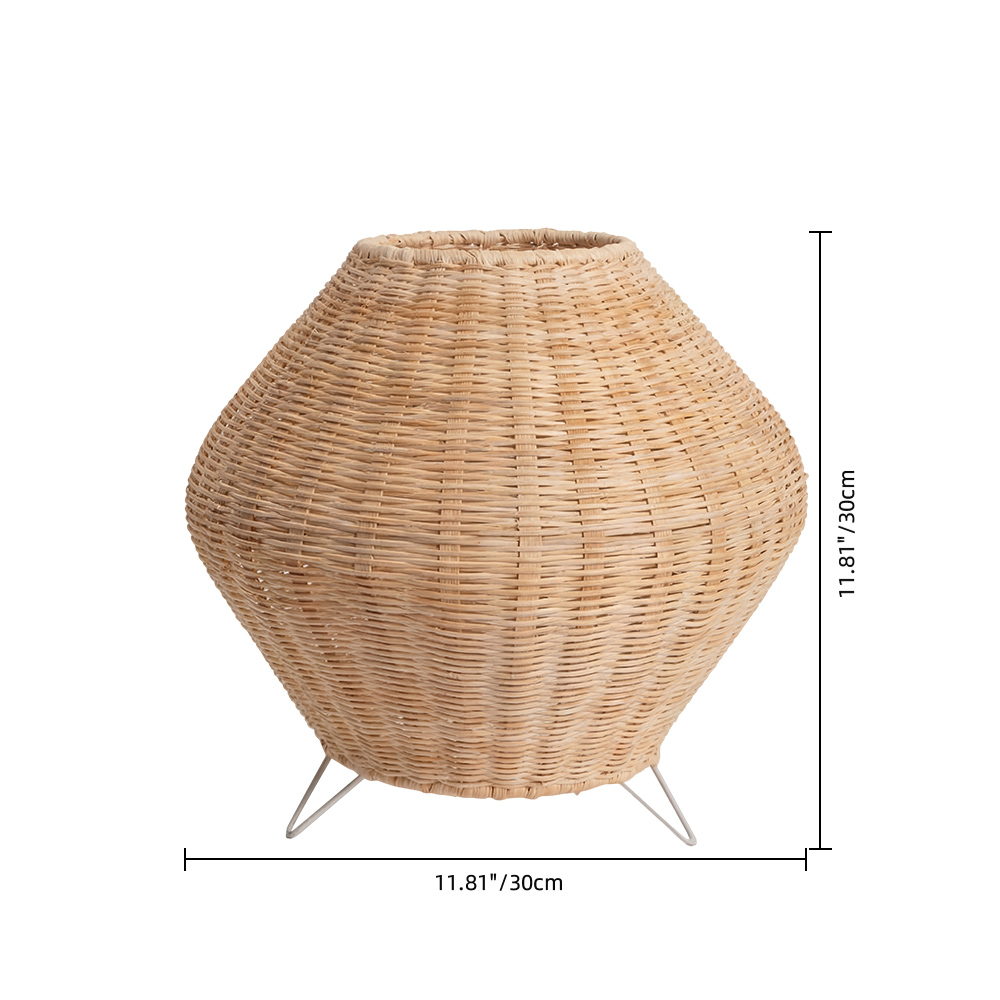 Handwoven Rattan Diamond Table Lamp with Metal Legs Boho Ambient Lighting