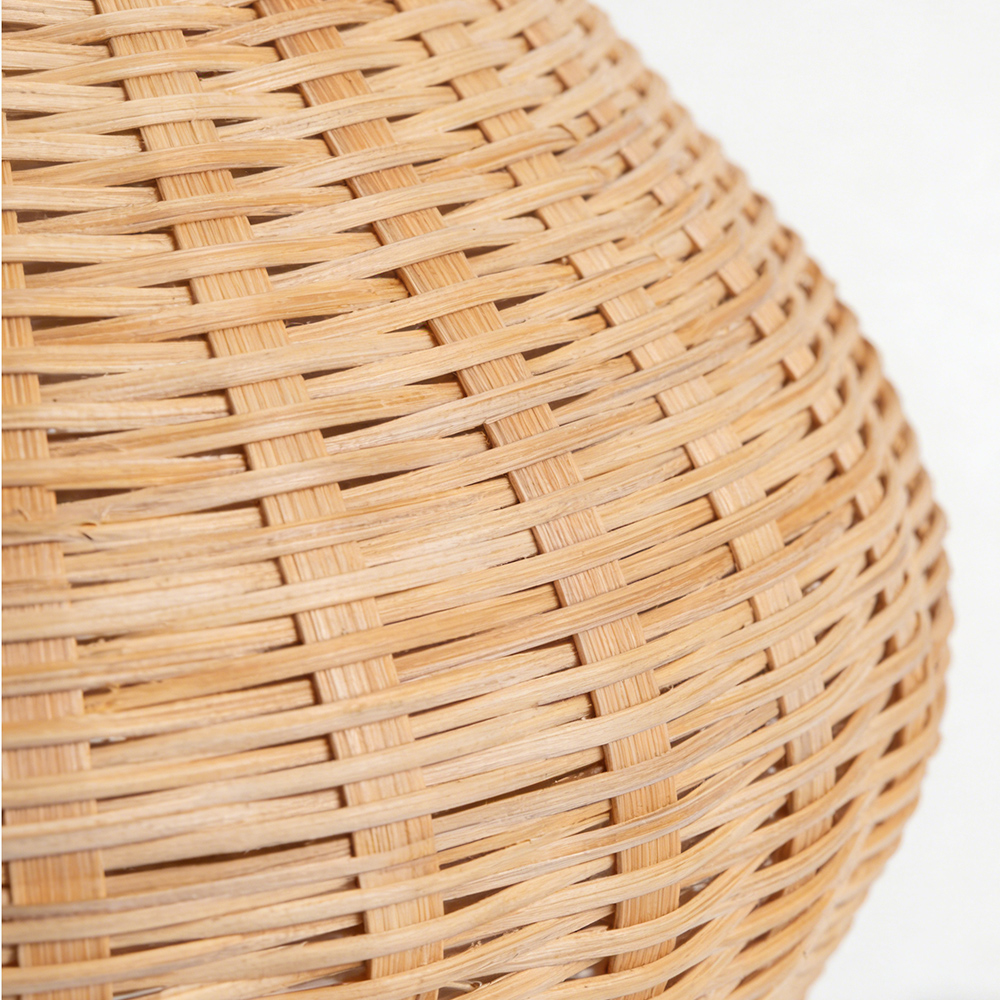 Handwoven Rattan Diamond Table Lamp with Metal Legs Boho Ambient Lighting