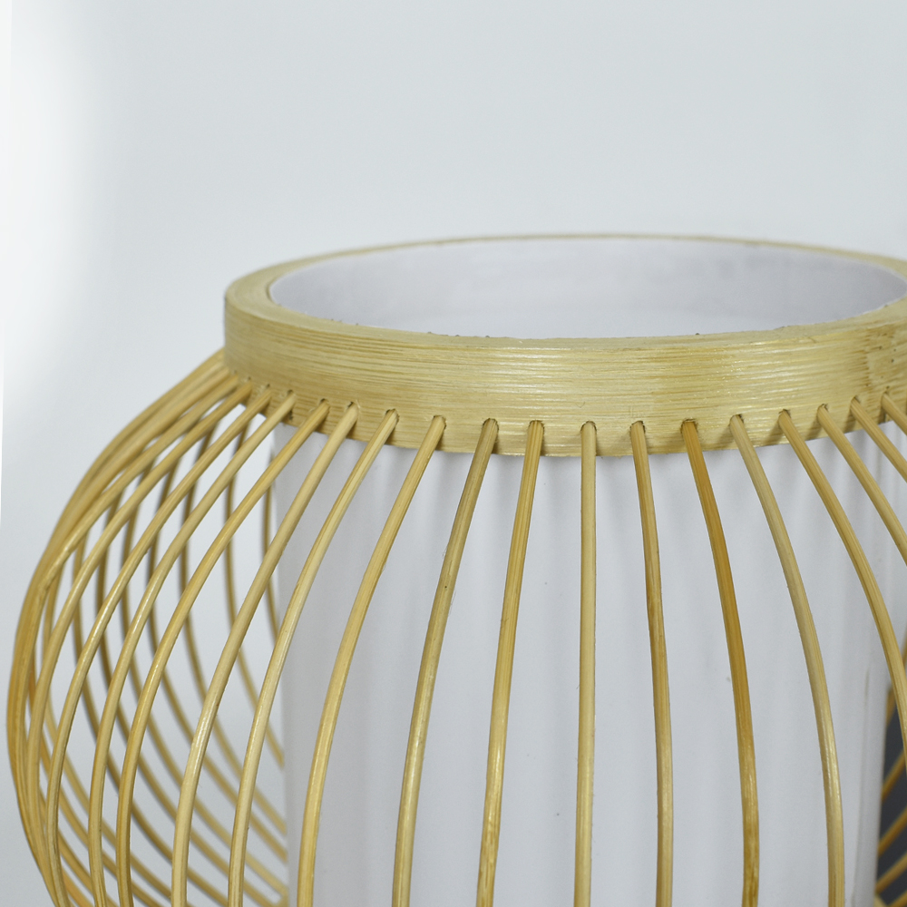 Slatted Bamboo Lantern Table Lamp for Warm Diffused Glow