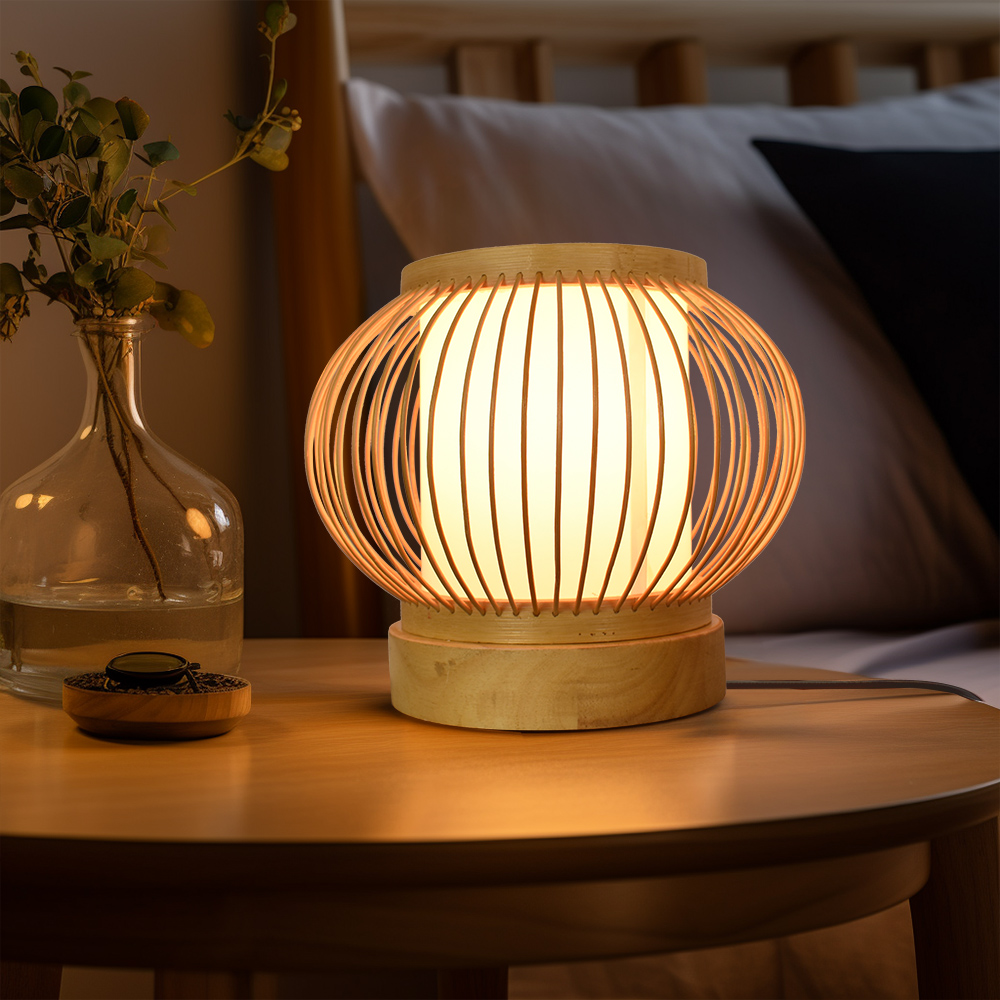 Slatted Bamboo Lantern Table Lamp for Warm Diffused Glow