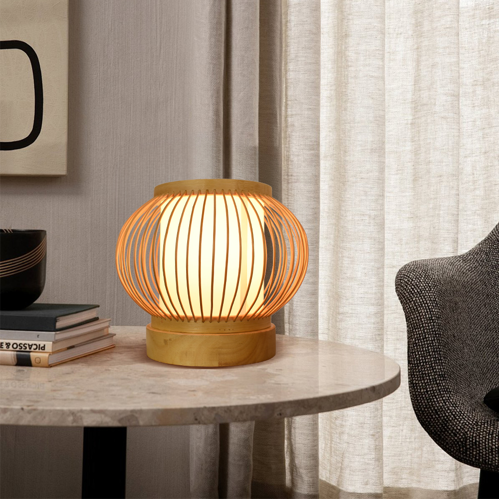 Slatted Bamboo Lantern Table Lamp for Warm Diffused Glow