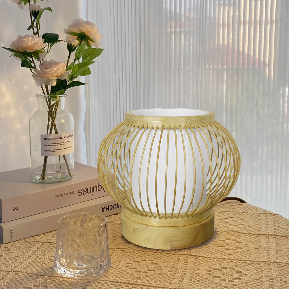 Slatted Bamboo Lantern Table Lamp for Warm Diffused Glow