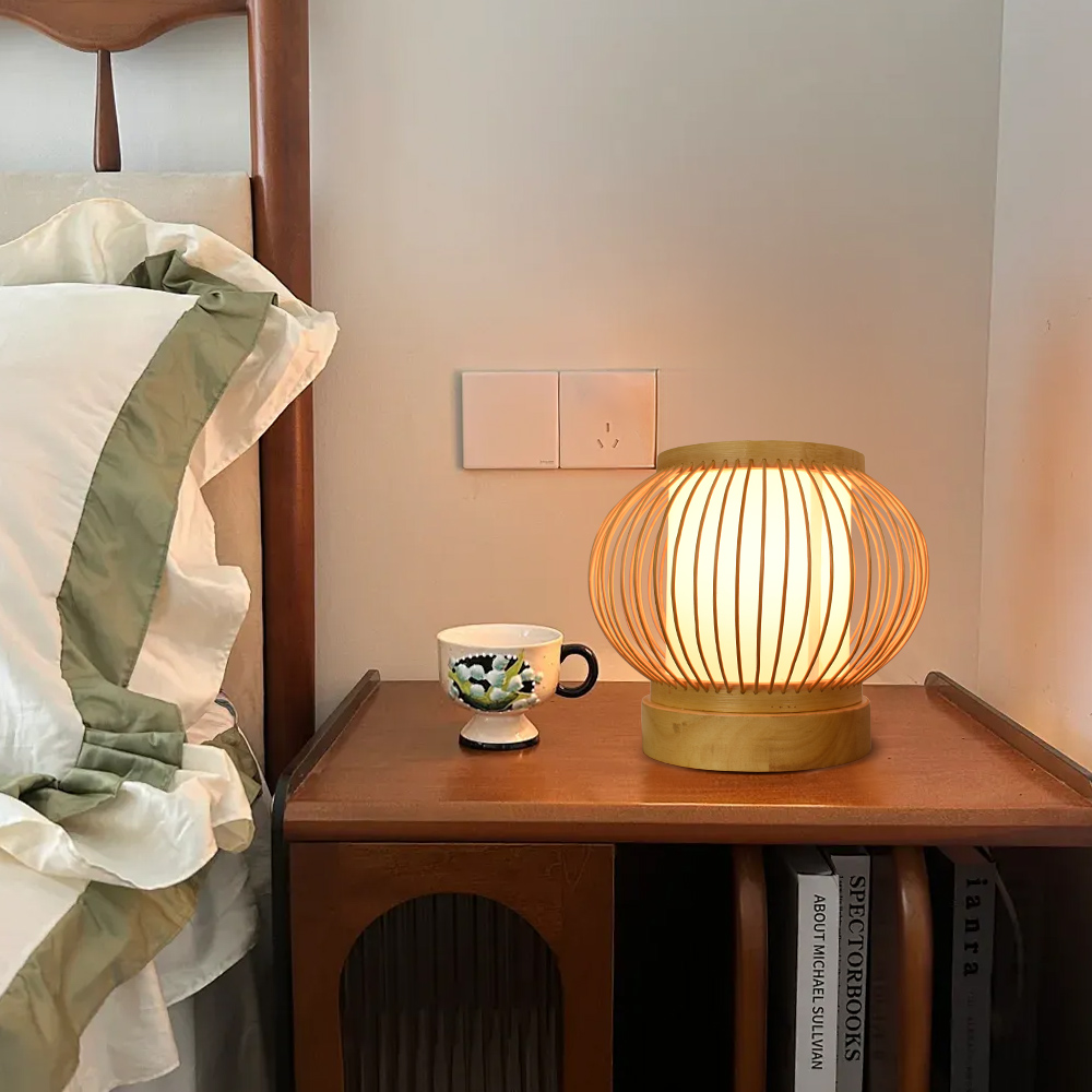 Slatted Bamboo Lantern Table Lamp for Warm Diffused Glow