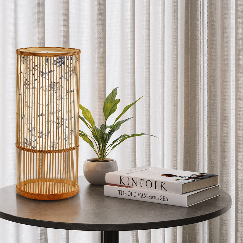 Slatted Bamboo Lantern Table Lamp for Warm Diffused Glow