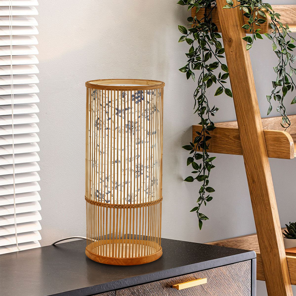 Slatted Bamboo Lantern Table Lamp for Warm Diffused Glow