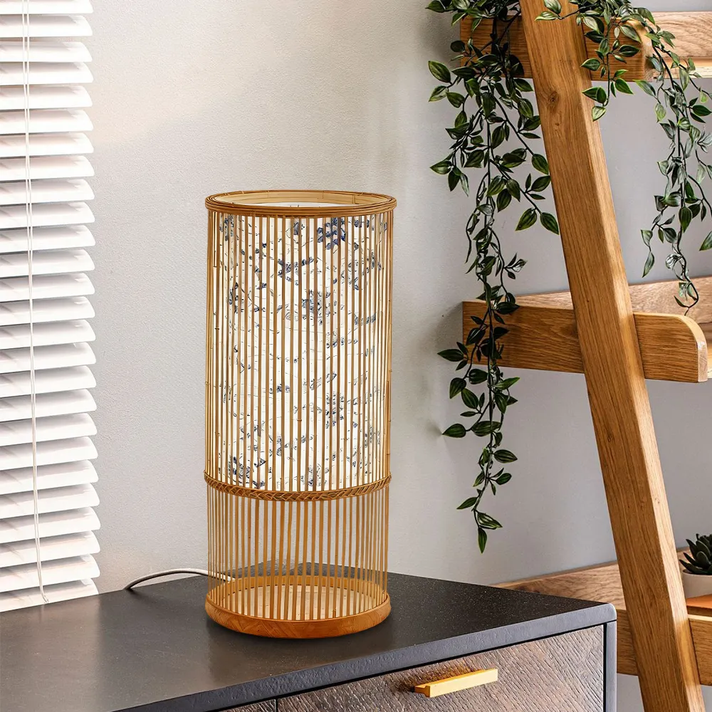 Slatted Bamboo Lantern Table Lamp for Warm Diffused Glow