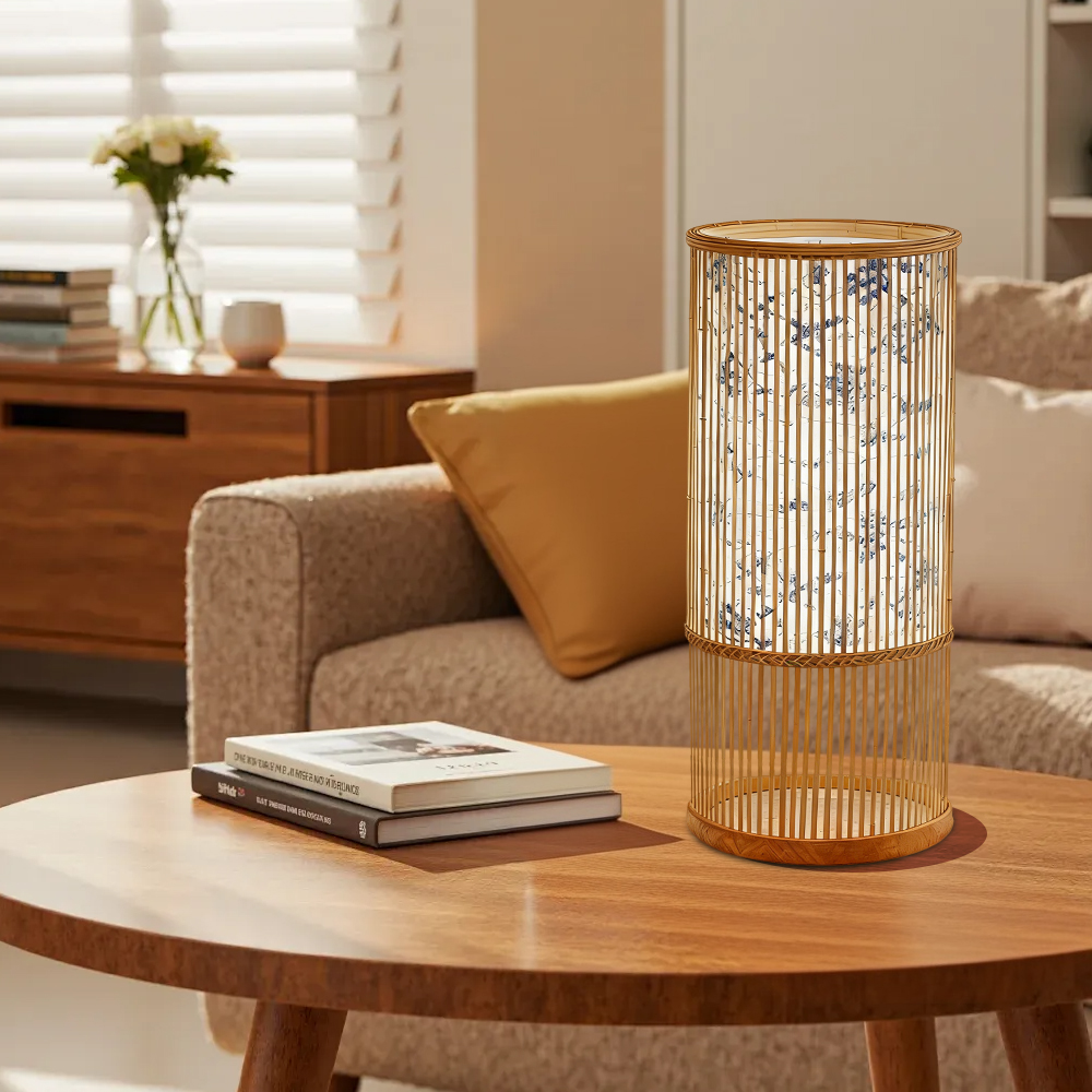 Slatted Bamboo Lantern Table Lamp for Warm Diffused Glow