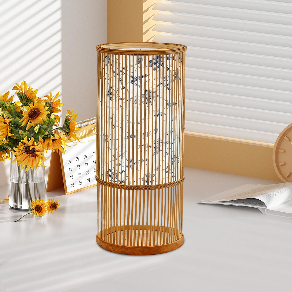 Slatted Bamboo Lantern Table Lamp for Warm Diffused Glow