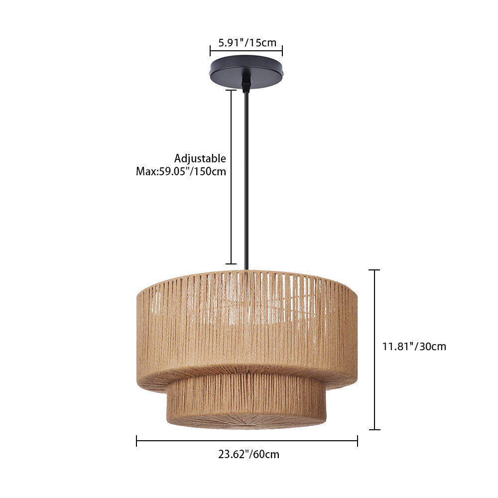 Organic Jute Weave Layered Cylinder Pendant Light