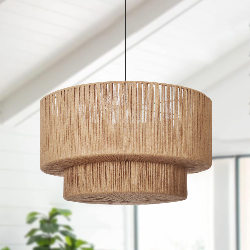 Organic Jute Weave Layered Cylinder Pendant Light