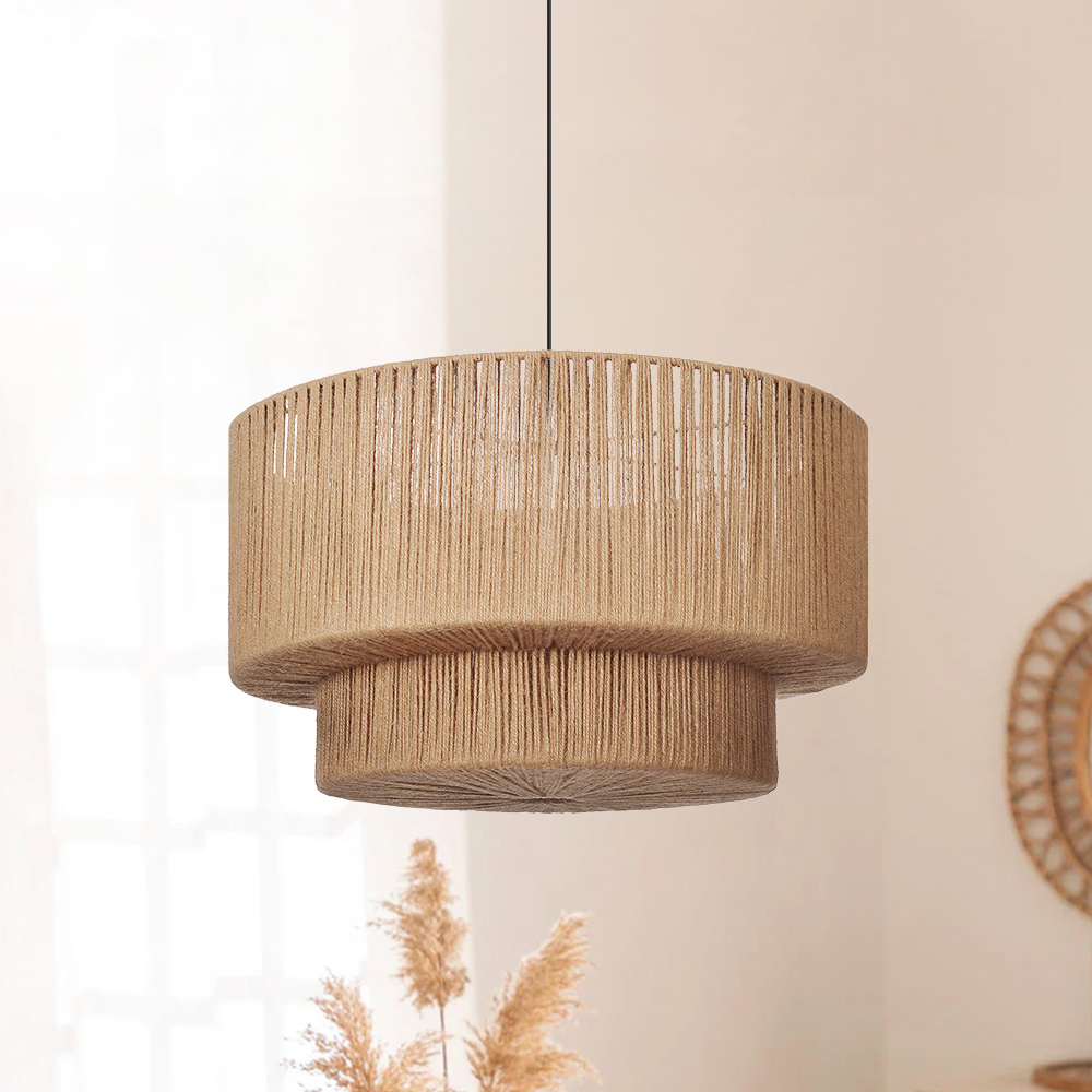 Organic Jute Weave Layered Cylinder Pendant Light