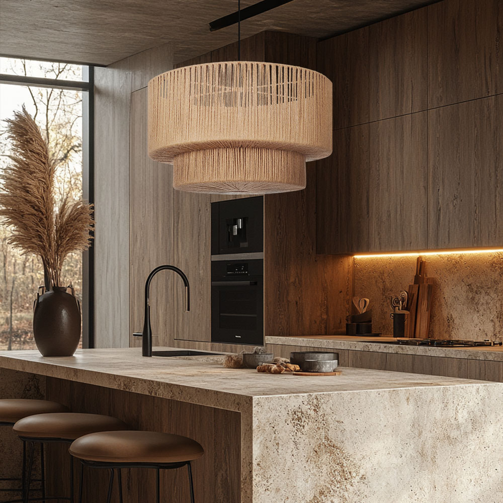 Organic Jute Weave Layered Cylinder Pendant Light