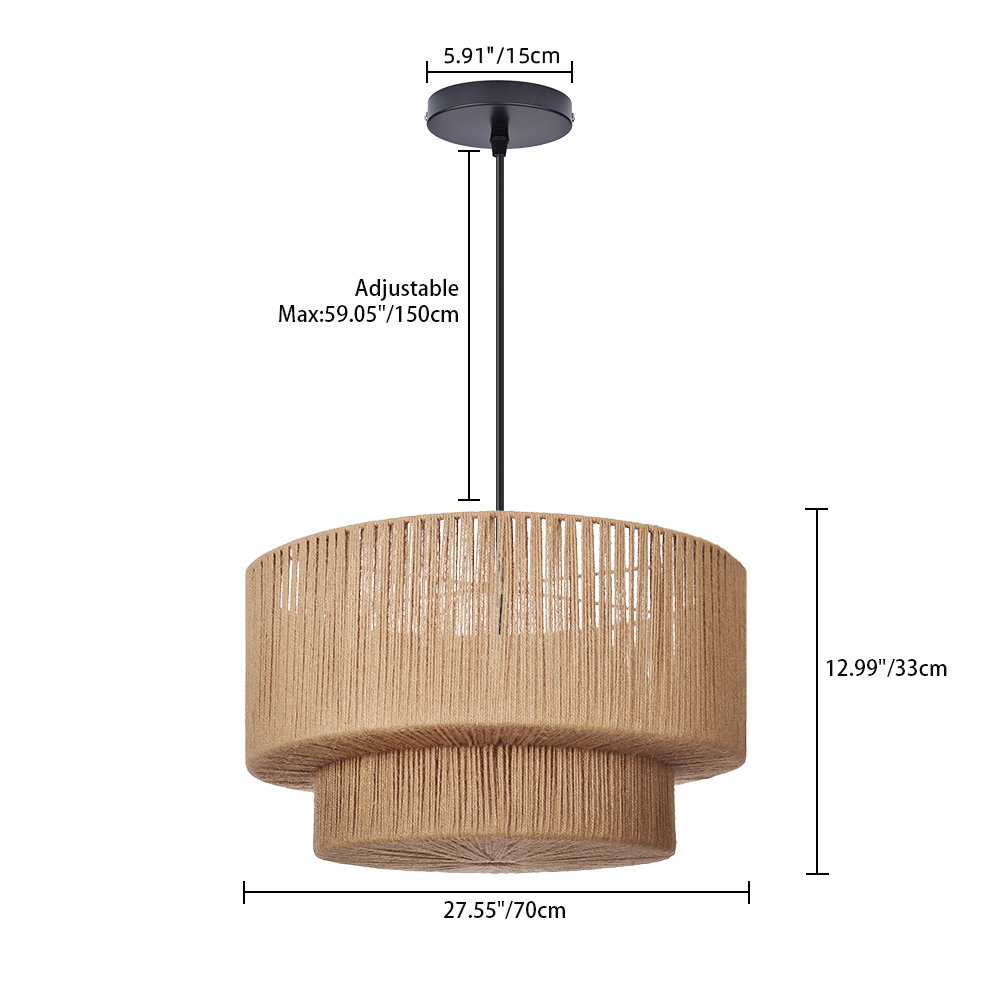Organic Jute Weave Layered Cylinder Pendant Light