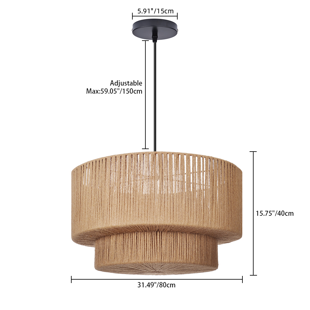 Organic Jute Weave Layered Cylinder Pendant Light
