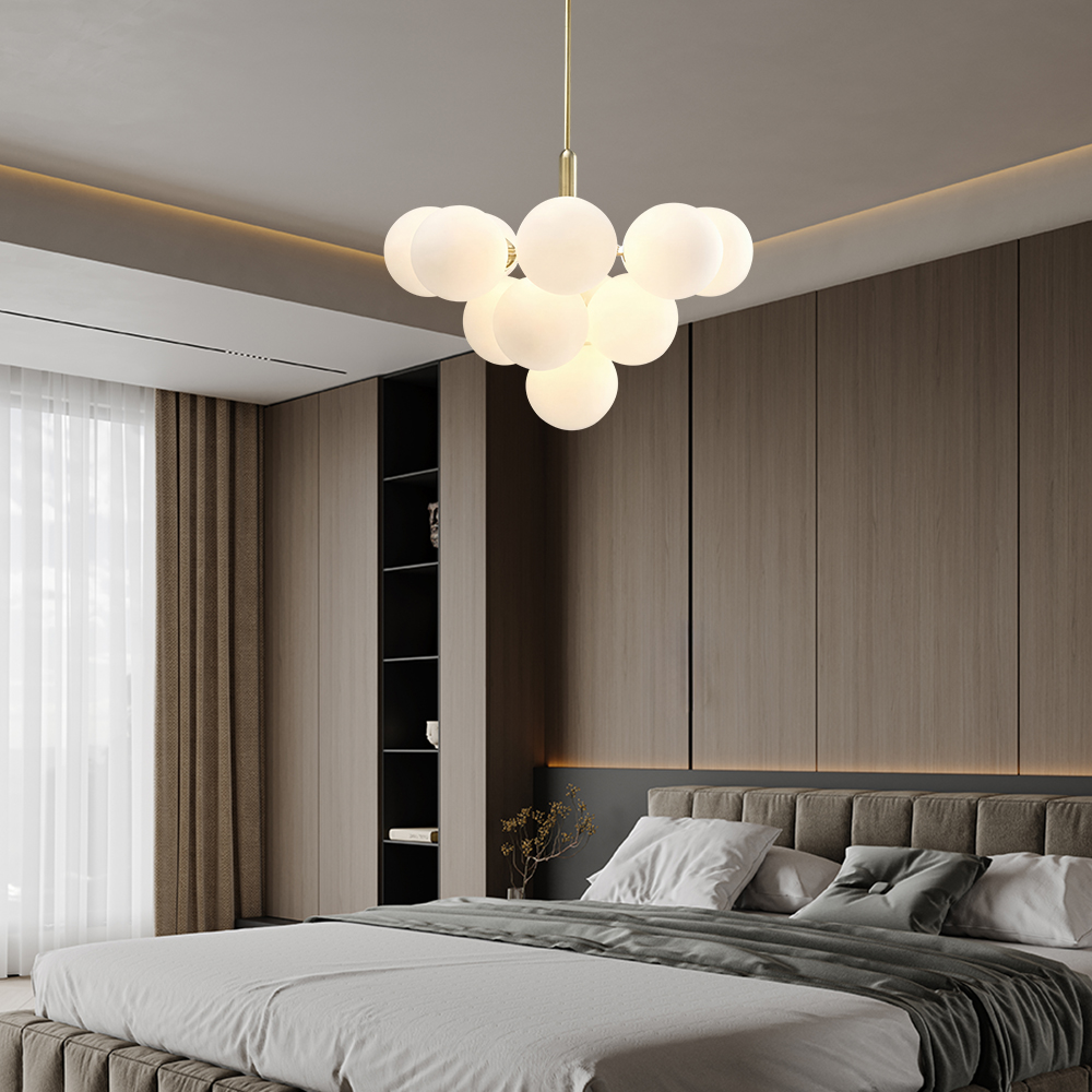 Contemporary Sculptural Ribbed Glass Globe Chandelier Brass Finish
