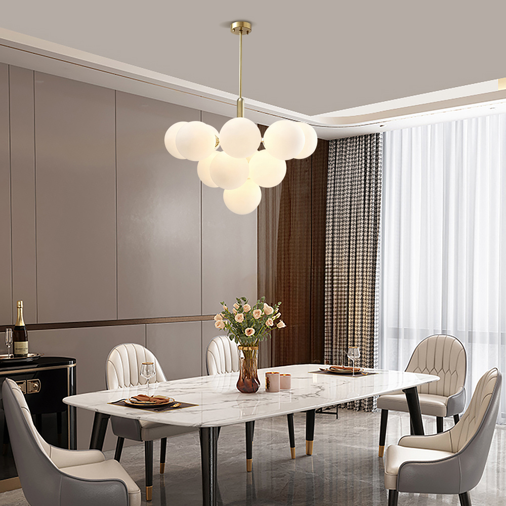 Contemporary Sculptural Ribbed Glass Globe Chandelier Brass Finish