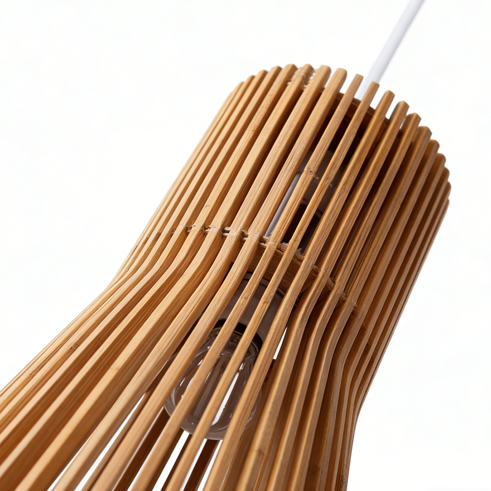 Fluted Wood Flare Pendant Lamp Sculptural Ambient Lighting