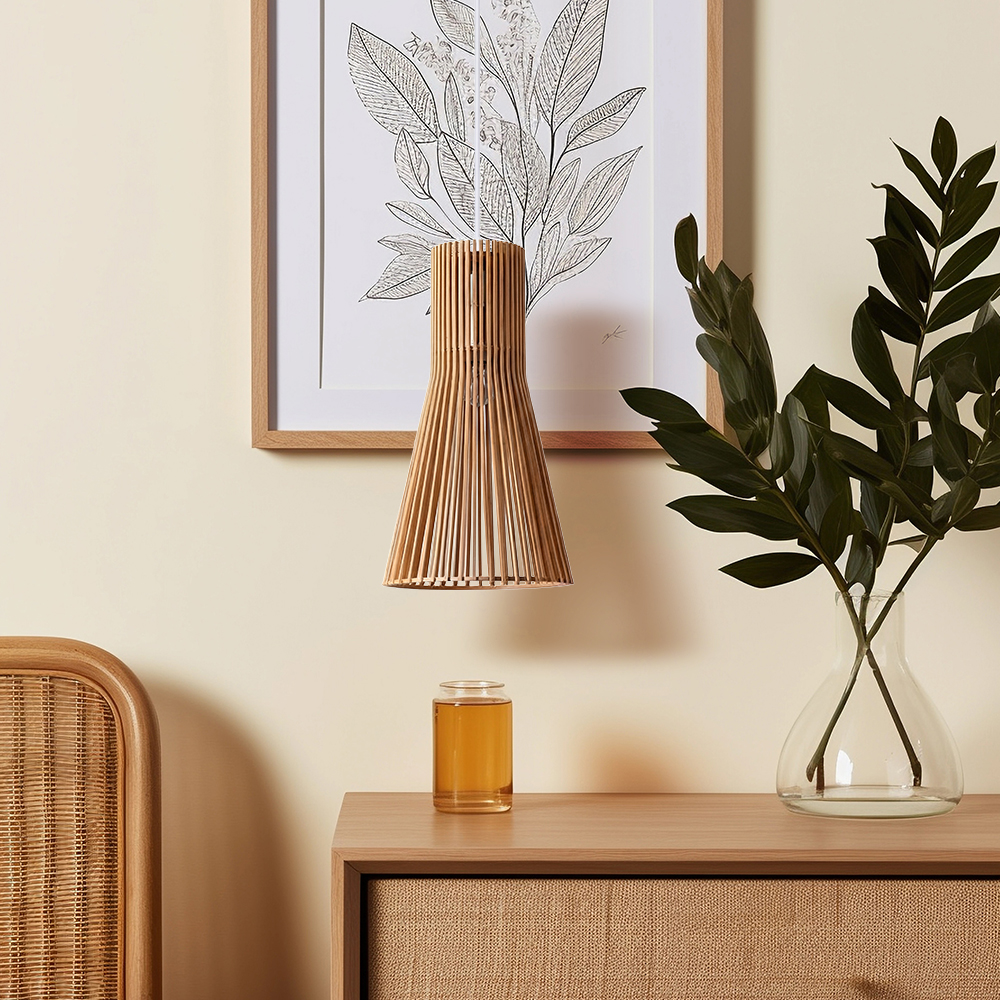 Fluted Wood Flare Pendant Lamp Sculptural Ambient Lighting