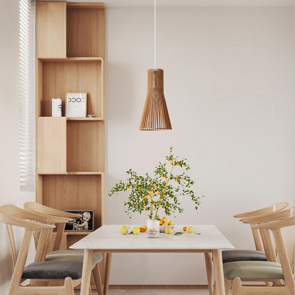 Fluted Wood Flare Pendant Lamp Sculptural Ambient Lighting