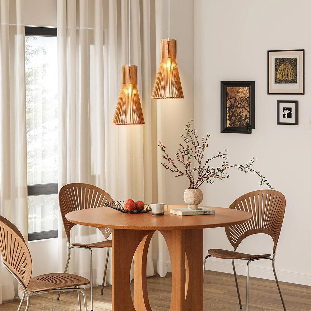 Fluted Wood Flare Pendant Lamp Sculptural Ambient Lighting