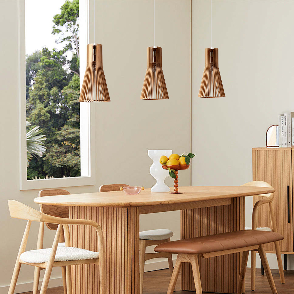 Fluted Wood Flare Pendant Lamp Sculptural Ambient Lighting
