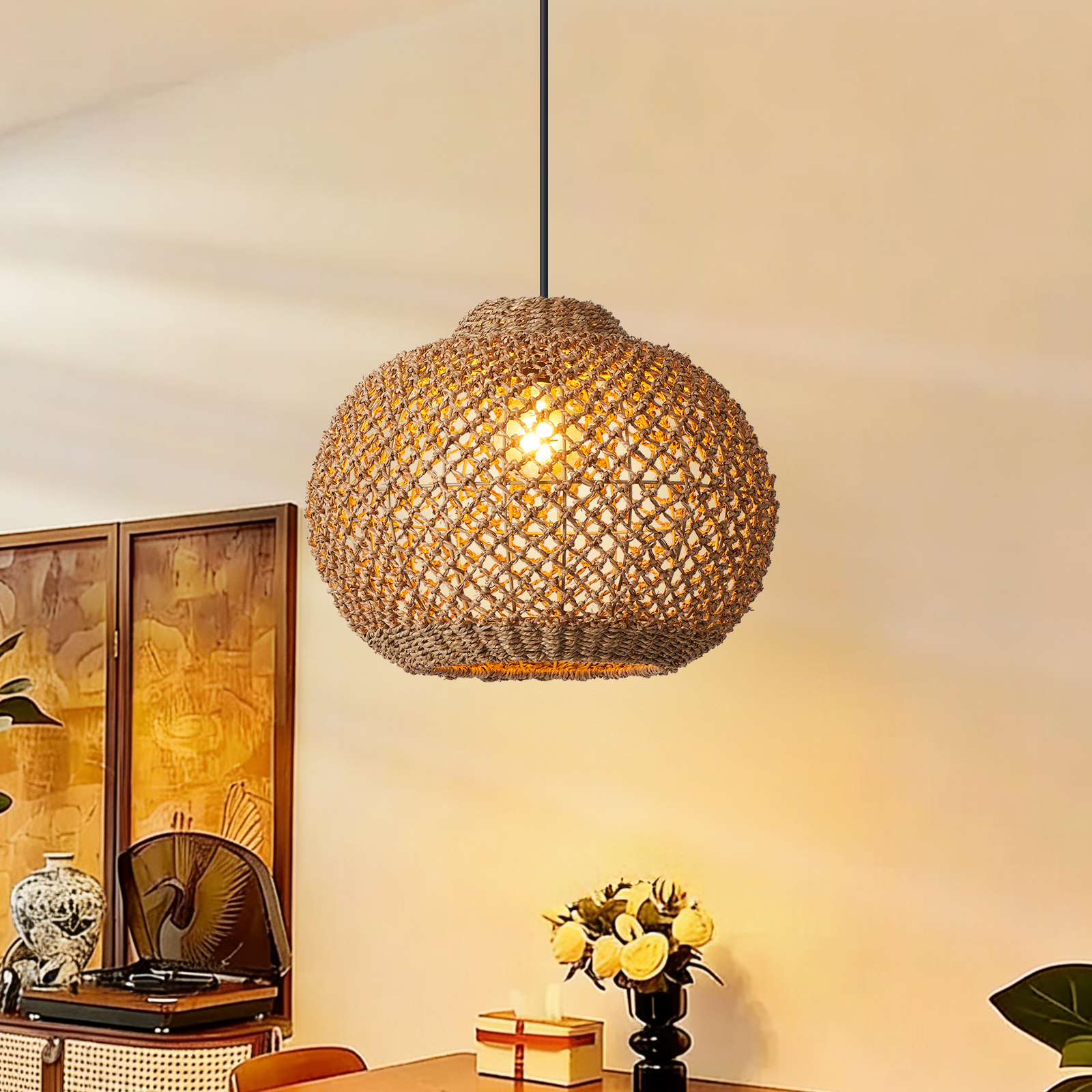 Southeast Asian Handmade Rattan Pendant Light Natural Home Lighting Artwork