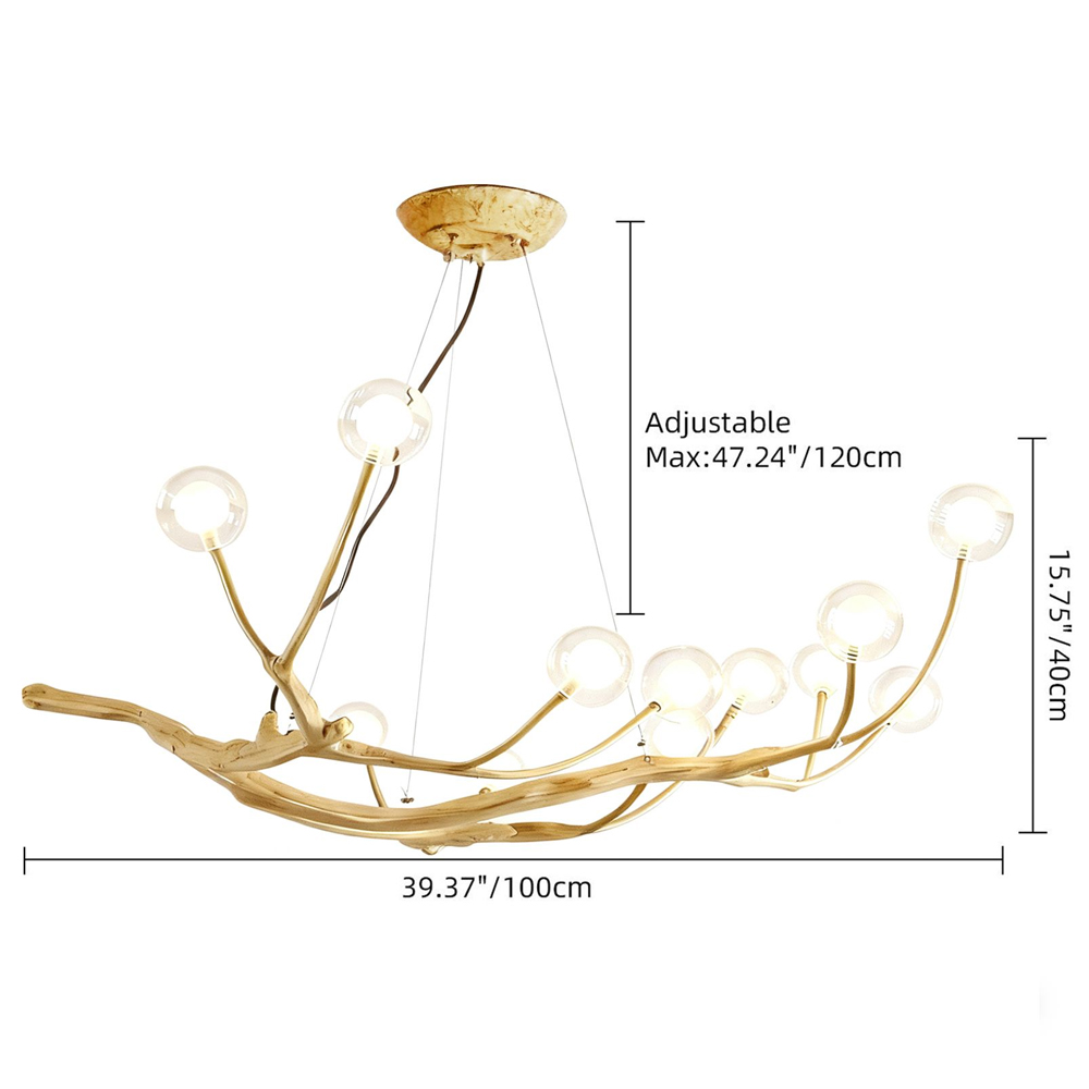 Nordic Rustic Tree Branch Hanging Chandelier with Bubble Glass lighting