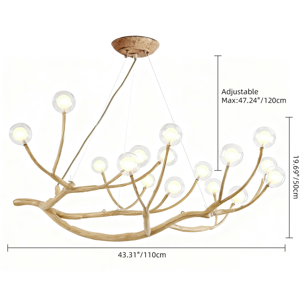 Nordic Rustic Tree Branch Hanging Chandelier with Bubble Glass lighting