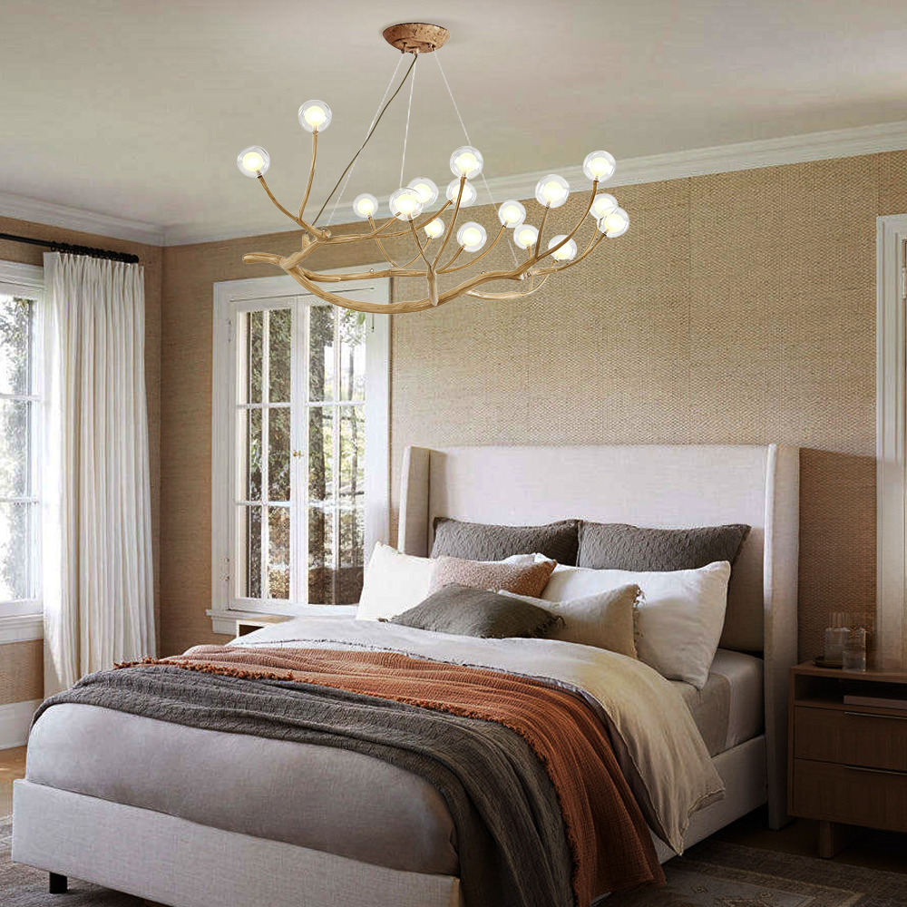 Nordic Rustic Tree Branch Hanging Chandelier with Bubble Glass lighting