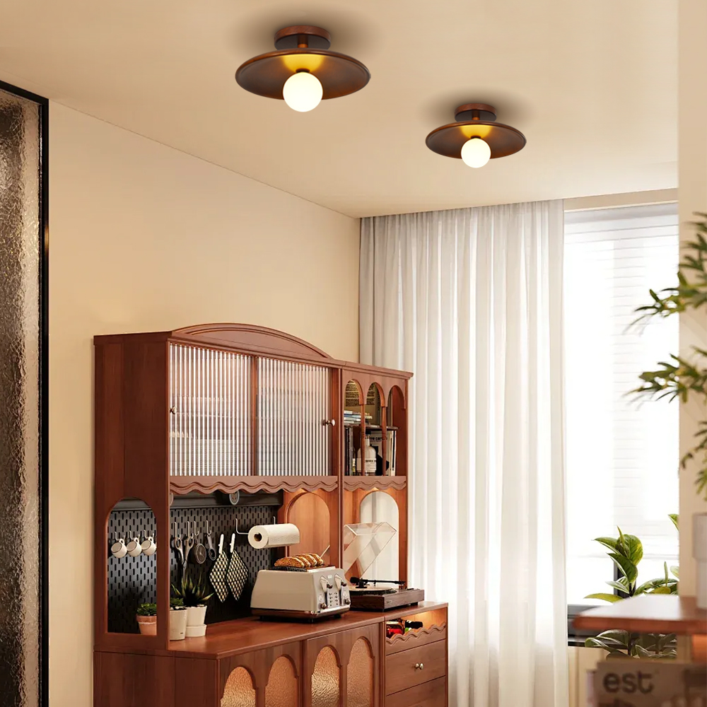 Minimalist Solid Wood Flush Mount Ceiling Light