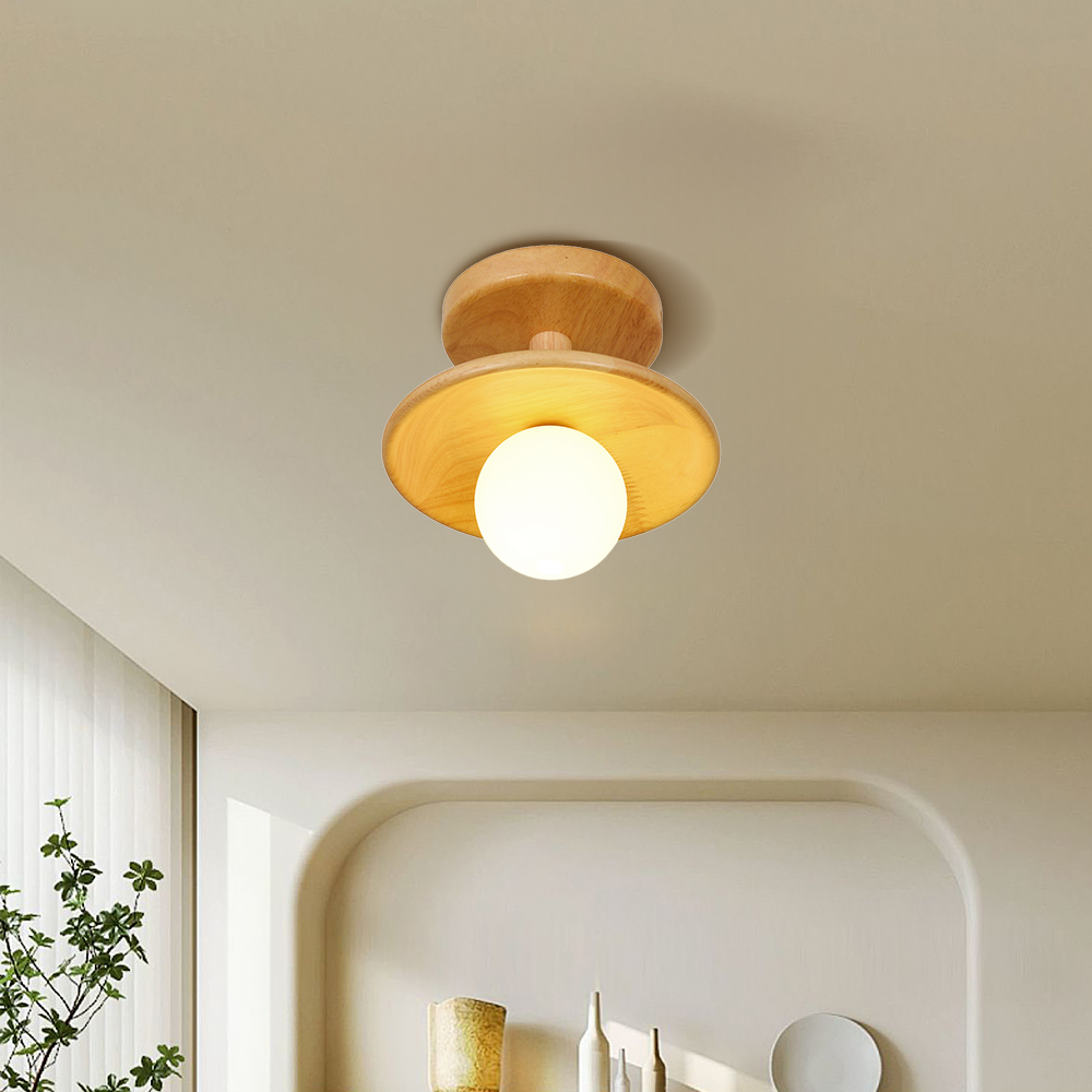 Minimalist Solid Wood Flush Mount Ceiling Light