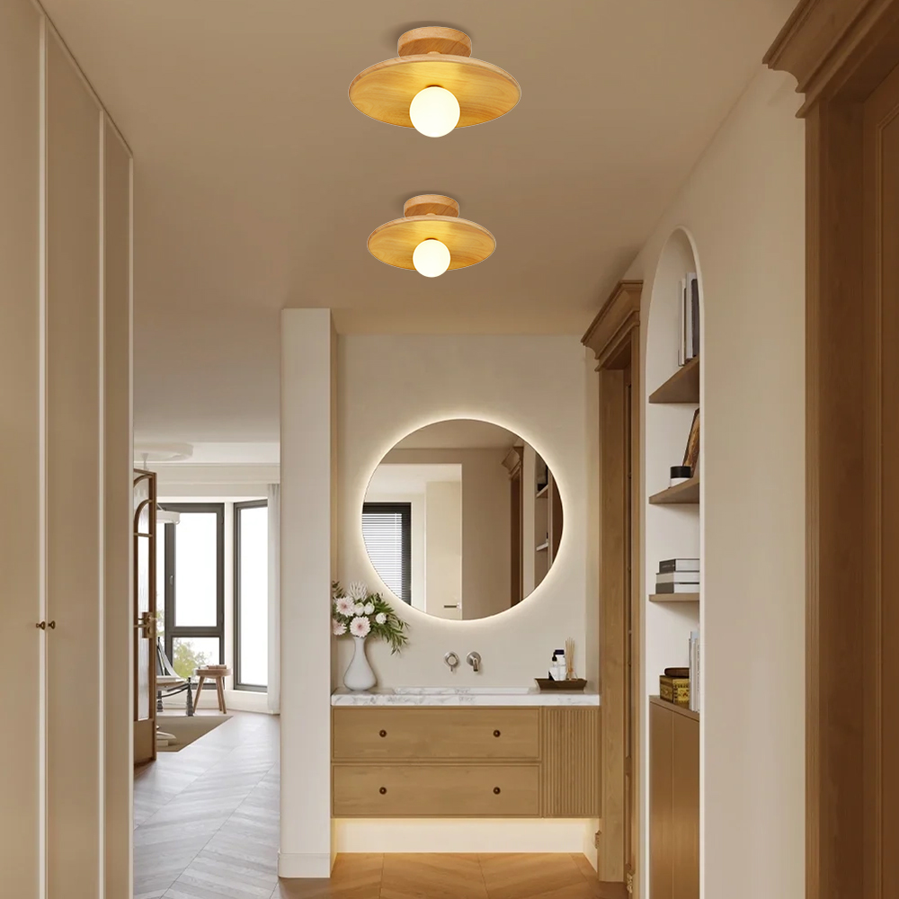 Minimalist Solid Wood Flush Mount Ceiling Light