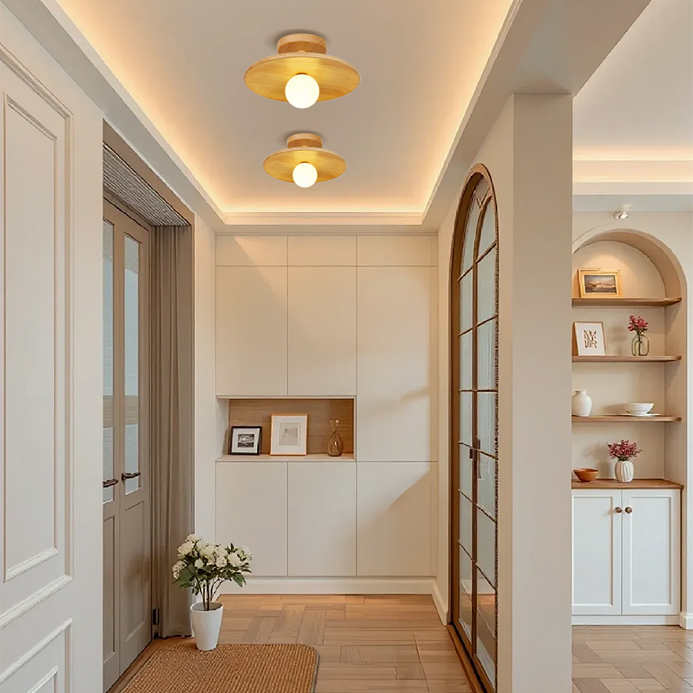 Minimalist Solid Wood Flush Mount Ceiling Light