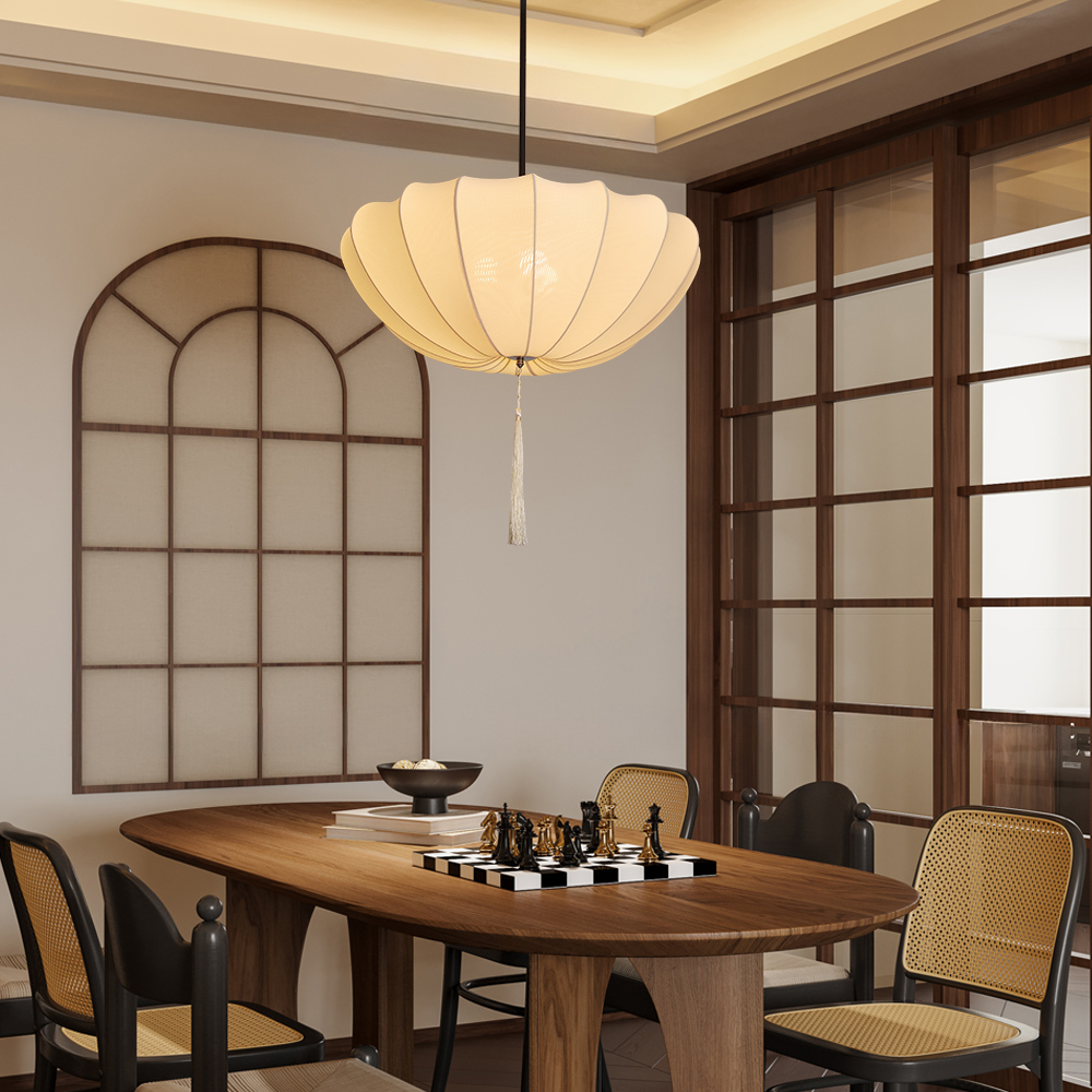 Nordic Medieval Fabric Pendant Lamp French Hotel Living Room Chandelier