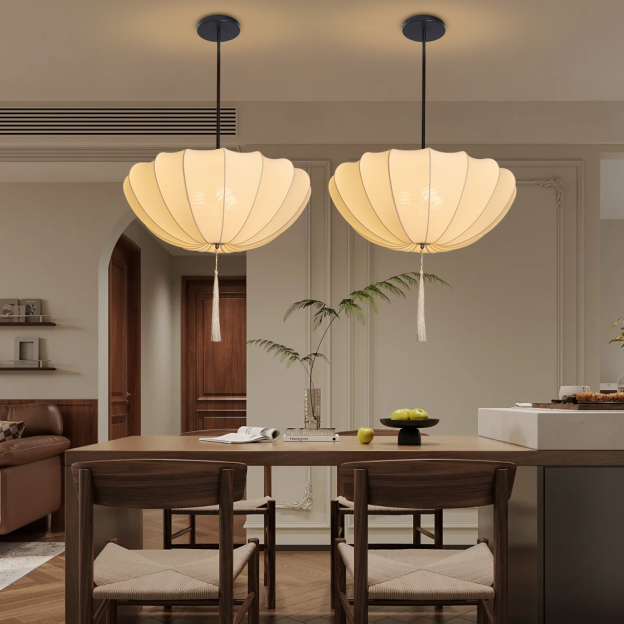 Nordic Medieval Fabric Pendant Lamp French Hotel Living Room Chandelier