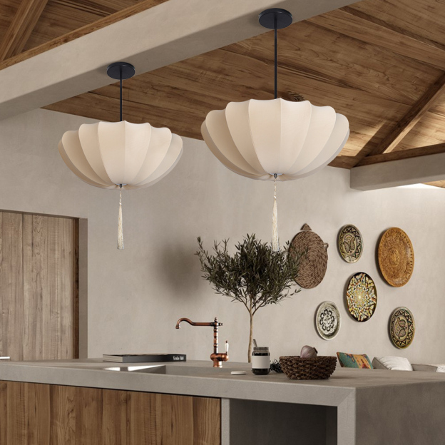 Nordic Medieval Fabric Pendant Lamp French Hotel Living Room Chandelier