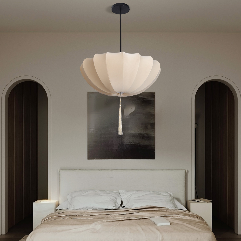 Nordic Medieval Fabric Pendant Lamp French Hotel Living Room Chandelier