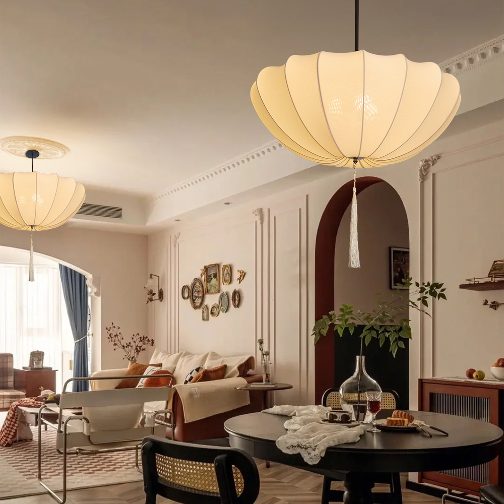 Nordic Medieval Fabric Pendant Lamp French Hotel Living Room Chandelier