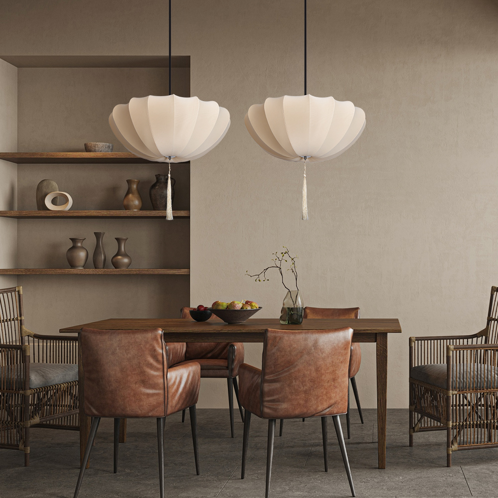 Nordic Medieval Fabric Pendant Lamp French Hotel Living Room Chandelier