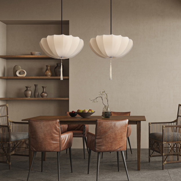 Nordic Medieval Fabric Pendant Lamp French Hotel Living Room Chandelier