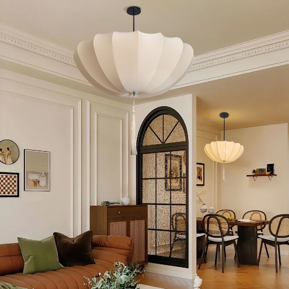 Nordic Medieval Fabric Pendant Lamp French Hotel Living Room Chandelier