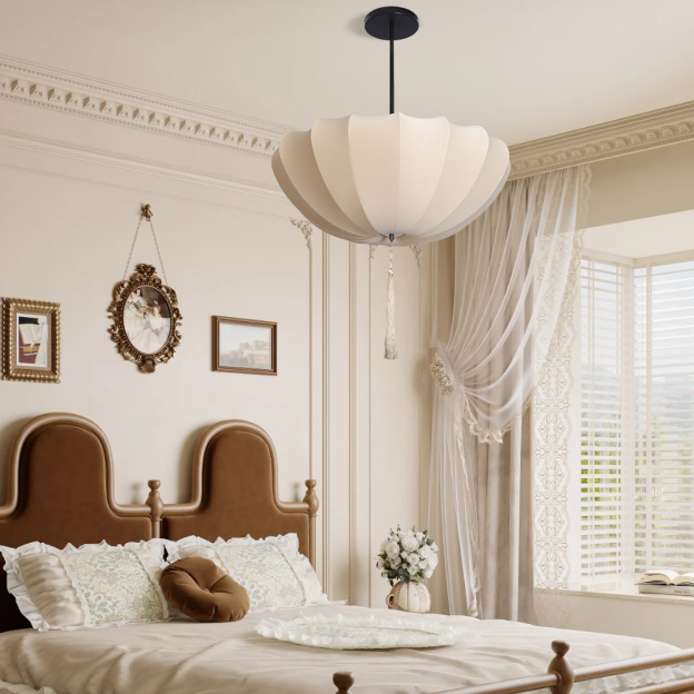 Nordic Medieval Fabric Pendant Lamp French Hotel Living Room Chandelier