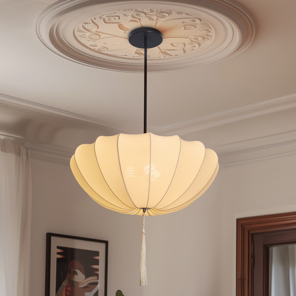 Nordic Medieval Fabric Pendant Lamp French Hotel Living Room Chandelier