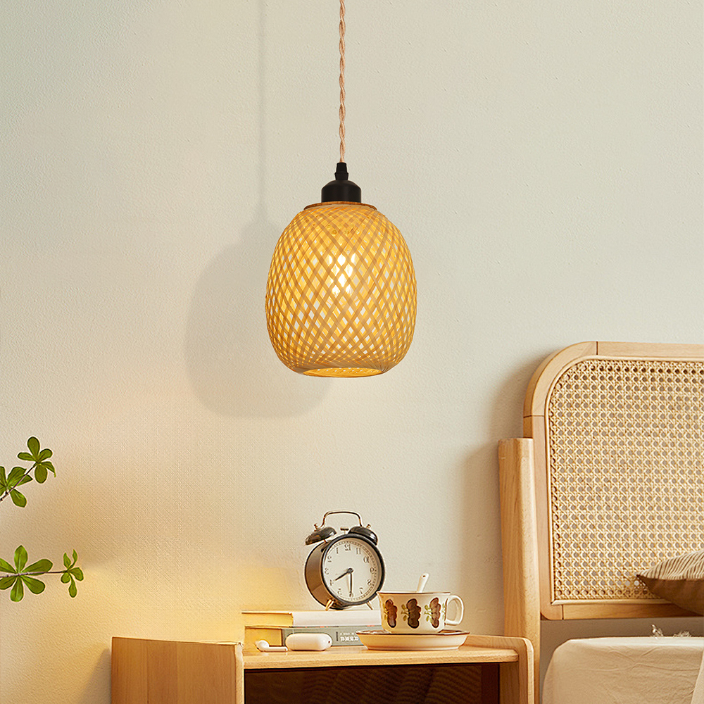 Handmade Kitchen Island Bamboo Pendant Light Minimal Woven Hanging Lamp